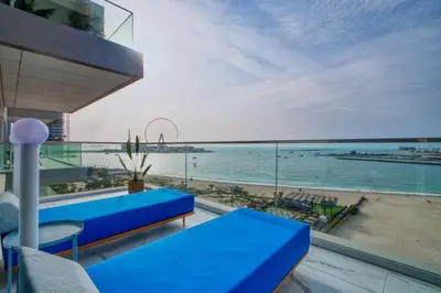 a balcony with a view of the beach and the ocean at GuestReady - Panoramic views from One JBR in Dubai