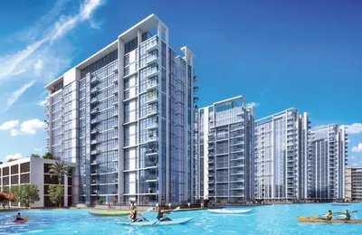 an architectural rendering of a large apartment building at Luxury 1BR with Aquatic View, District One in Dubai