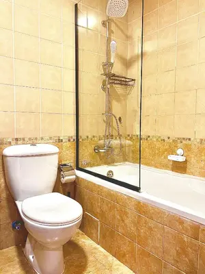 a bathroom with a toilet and a bath tub at Stunning 2BR Marina View Apt Close to JBR in Dubai