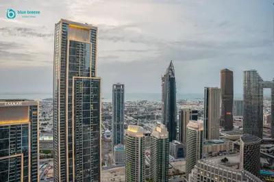 a view of a city with tall buildings at Blue Breeze - Luxury Apartment in Downtown in Dubai