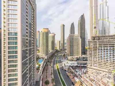 an aerial view of a city with tall buildings at the 'Paris' Condo - Stylish 2Bd with Burj View in Dubai