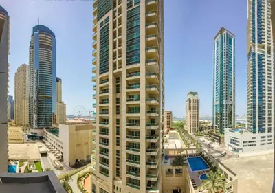 a view of a city skyline with tall buildings at Well located Studio on 9 floor Sky View Tower in Dubai