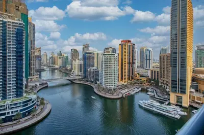 a view of a river in a city with buildings at High floor Marina Views Walk to Beach JBR & Mall in Dubai
