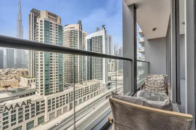 a balcony with a view of the city at New Luxury 1BR Apart Business Bay with Balcony in Dubai