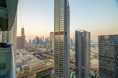 an aerial view of a city with tall buildings at GuestReady - Peaceful Skyline at Signature Tower in Dubai