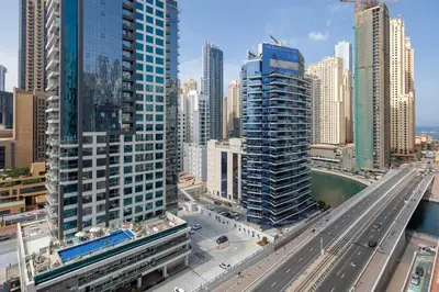 an aerial view of a city with tall buildings at Frank Porter - Marina Views in Dubai