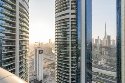 a view of a city with tall buildings at Damac Paramount Tower Burj Views in Dubai