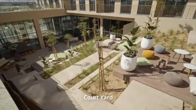 a rendering of a patio in a building with plants at Cosy 1 bed Apt in Dubai Hills in Dubai