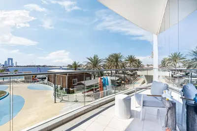 a view from the balcony of a cruise ship at Palm Home next to Nakheel Mall with Private Beach in Dubai