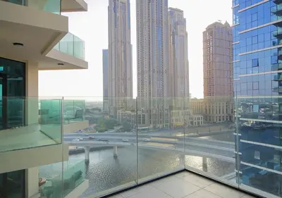 a view of a city street from a building at Luxury 2BR Apartment in Urban Oasis by Missoni in Dubai