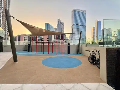 a playground on the roof of a building at Luxury 1BR in Downtown Dubai with Burj Khalifa Views, Pool, Gym & Free Parking in Dubai