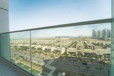 a view of a city from an office window at Studio in Damac H1 by Deleguest in Dubai