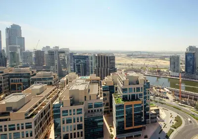 an aerial view of a city with tall buildings at Elite Downtown Stay with Gym, Pool near Dubai Mall in Dubai