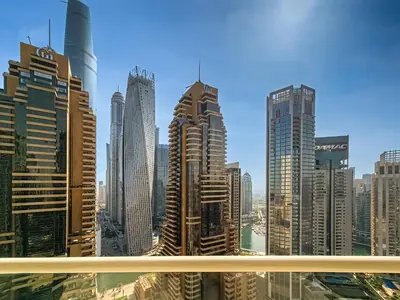 a view of a city skyline with tall buildings at Elegant 1 Bedroom in Botanica Tower Marina in Dubai