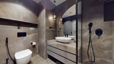 a bathroom with a toilet and a sink and a shower at Azure Residence - Magnificent Three Bed in Marina in Dubai