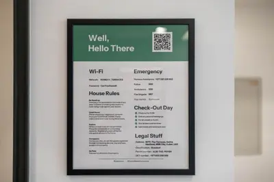a framed menu for the wall of a restaurant at New 1BR with Walk-in Wardrobe in Greenish Community in Dubai