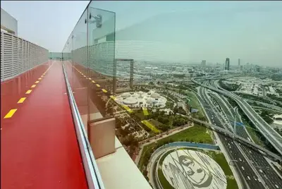 a view of a city from the top of a building at Vogue Al Wasl 1 Residences Near Zabeel Park and World Trade Centre, Two Bedroom Apartment with Balcony and Dubai Frame, Access to all Amenities, Walkable to Max Fashion Metro Station in Dubai