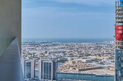 a view of a city from the top of a building at GuestReady - Elegant city escape in Business Bay in Dubai