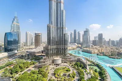 an aerial view of a city with tall skyscrapers at Address Residence Dubai Opera 34 by Luxstay Holiday Homes in Dubai