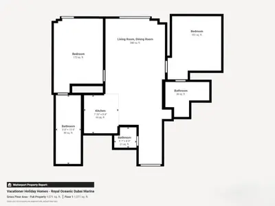 a floor plan of a house at Royal Oceanic - Bright Two Bed on the 14th Floor in Dubai