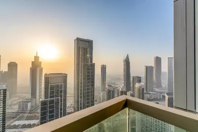 a view of the city from the top of a skyscraper at Skyline View, Stay High Rise Luxury next to Burj in Dubai