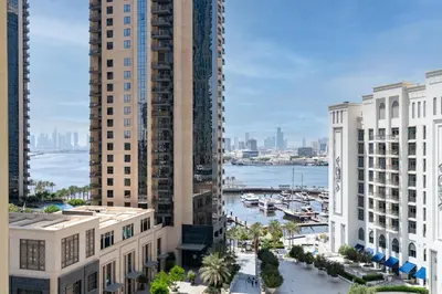 an aerial view of a city with tall buildings at Creek Side 18 I Harbor Views I in Dubai