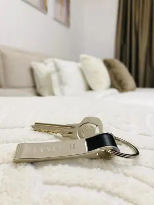 a pair of thermometers sitting on top of a bed at PANTHEON ELYSEE III Elite Apartment Spacious luxury stay with huge pool , modern gym and Complimentary welcome pack in Dubai