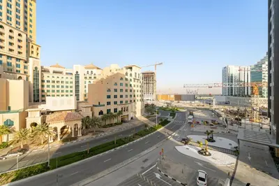 a view of a street in a city with buildings at Chic 2BR Close to Burj Khalifa, Dubai Mall & Creek in Dubai