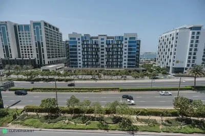 a view of a parking lot with tall buildings at Clever Guest 030 Golden Mile 6 in Dubai
