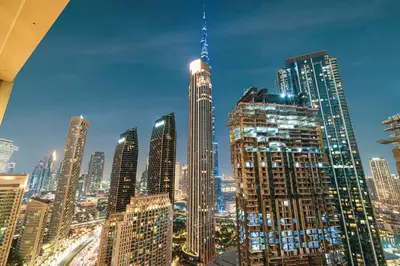 a view of a city skyline with skyscrapers at Mahogany 8 - 4BR 14PAX - Burj Khalifa View Central in Dubai