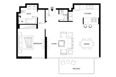 a black and white floor plan of a house at LUX The Bluewaters Island Suite 2 in Dubai