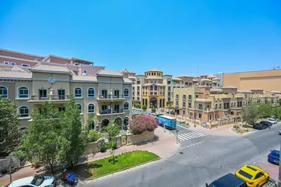 an overhead view of a city street with buildings at Stunning 1 br modern luxury residence at JVC in Dubai