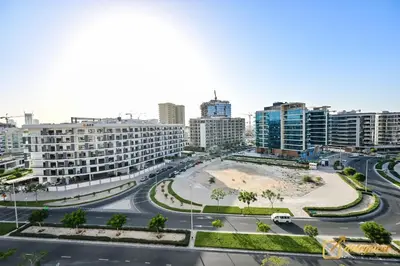an aerial view of a street in a city at Modern Studio in Arjan by Deleguest in Dubai