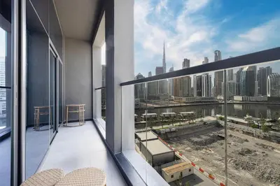 an apartment balcony with a view of the city at DVR 2BR in 15 Northside Business bay in Dubai