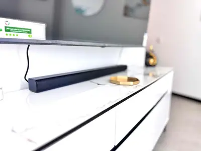 a white counter with a drawer with a phone on it at 5 Star Apartment Dubai Burj KhalifaView in Dubai