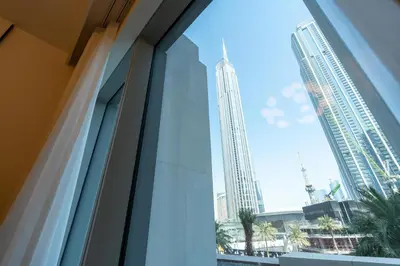 a view of the dubai city from the window of a building at 313 Downtown Luxury Living at it's Finest in Dubai