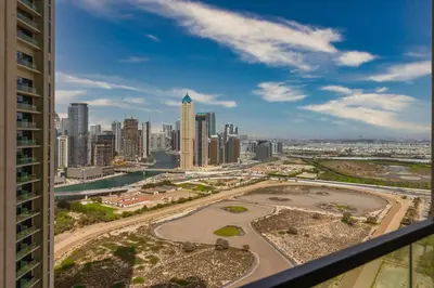 a view of a city from a building at Samani vacation homes 5210 ocean view in Dubai