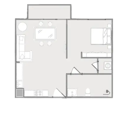 a floor plan of a small apartment at Waterfront View, Boutique apartment, Lagoon Access in Dubai