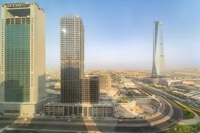 an aerial view of a city with tall buildings at FIRST CLASS 2BR Cozy City Retreat in Dubai