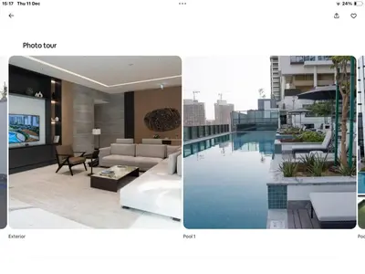 two pictures of a living room and a pool at Dubai dream in Dubai