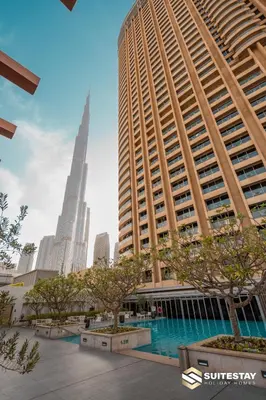 a view of a city skyline with tall buildings at Emmar fashion avenue Dubai mall in Dubai