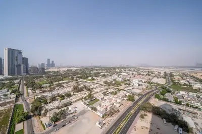 an aerial view of a city with buildings at Zapbed House -Stylish 1 BR Apartment Downtown Views II Tower 2 in Dubai