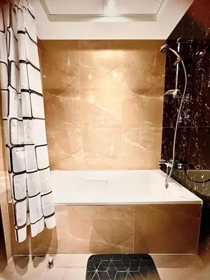 a bathroom with a bath tub and a shower at Burj View Elite Studio Apartment in Dubai