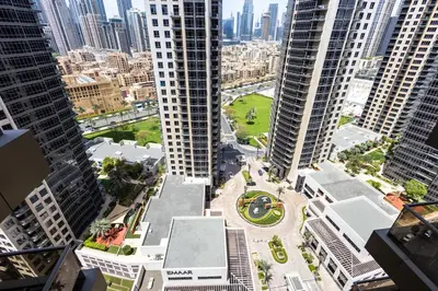 an aerial view of a city with tall buildings at Burj View Elite Studio Apartment in Dubai
