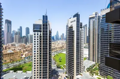 a view of a city skyline with tall buildings at Burj View Elite Studio Apartment in Dubai