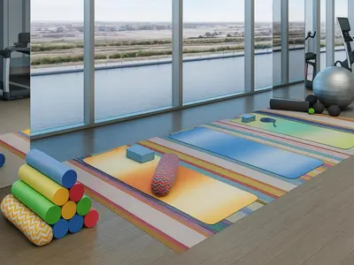 a room with multiple mats on the floor at Luxury Studio in Urban Oasis, Business Bay in Dubai