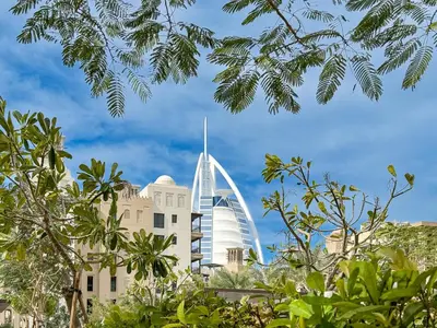 a view of the spire of a building at Serene 1BR Stay with Pool, Gym, & Kids Playground in Dubai