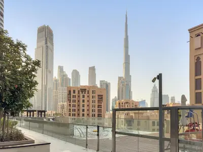 a view of a city skyline from a building at FIRST CLASS 1BR Burj Views & Classy Comfort in Dubai