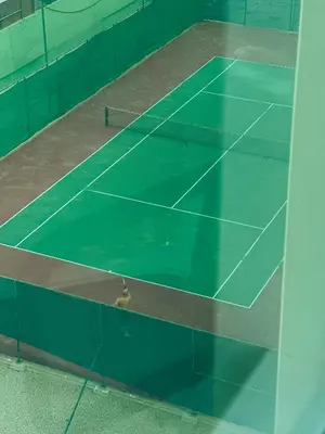a view of a tennis court with a duck on the court at Spacious 2BR in Lago Vista Tower in Dubai