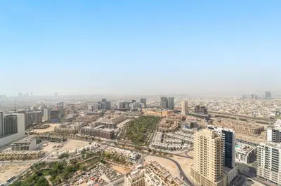 an aerial view of the city of dubai at VayK - Stylish Bright 1BR in JVC in Dubai